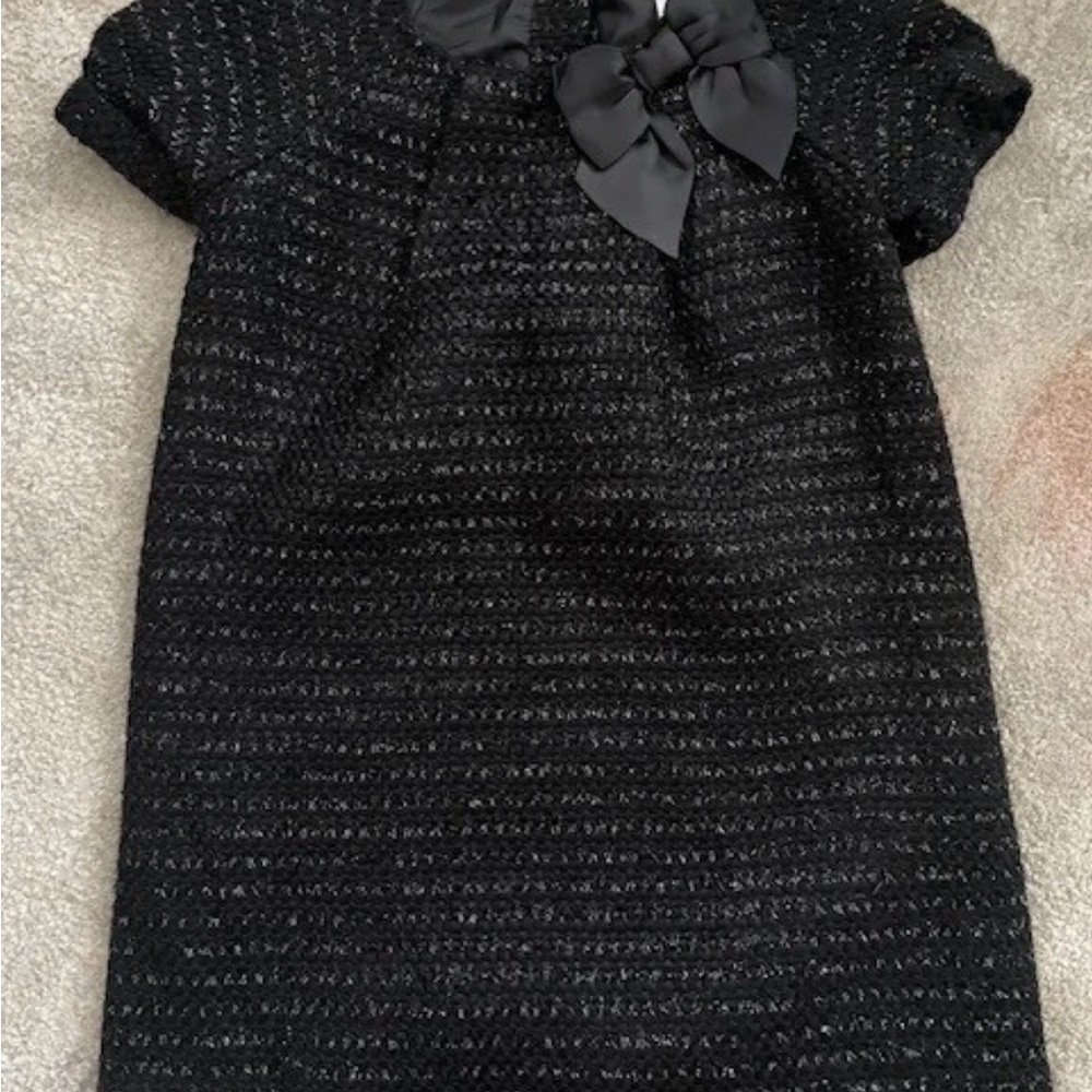 Janie and Jack Black Tweed Knit Dress with Bow – Girls Size 3T Metallic Sparkle